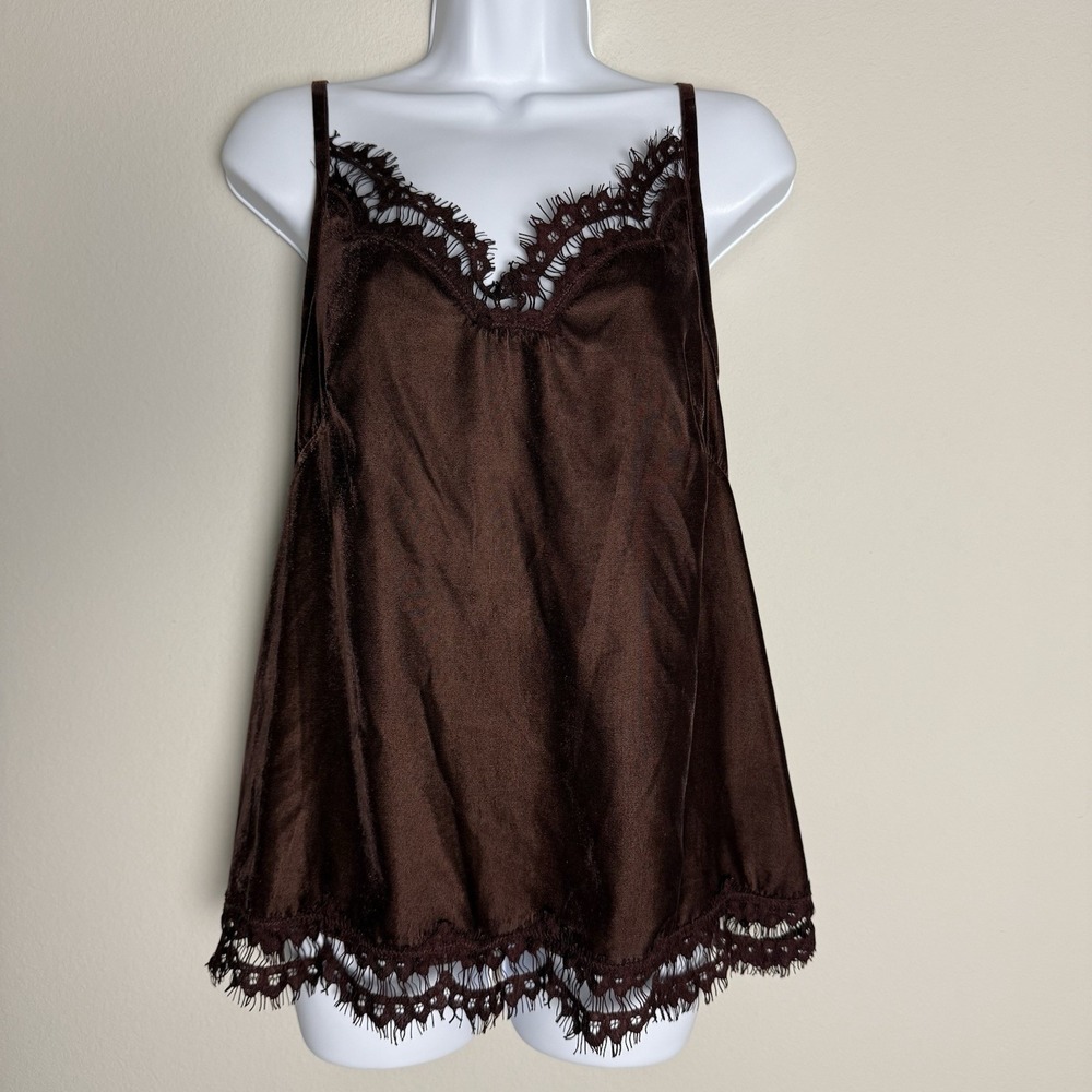 Chocolate Brown Velvet Lace Camisole Womens Medium Dark Fairy Whimsigoth Y2K NWT